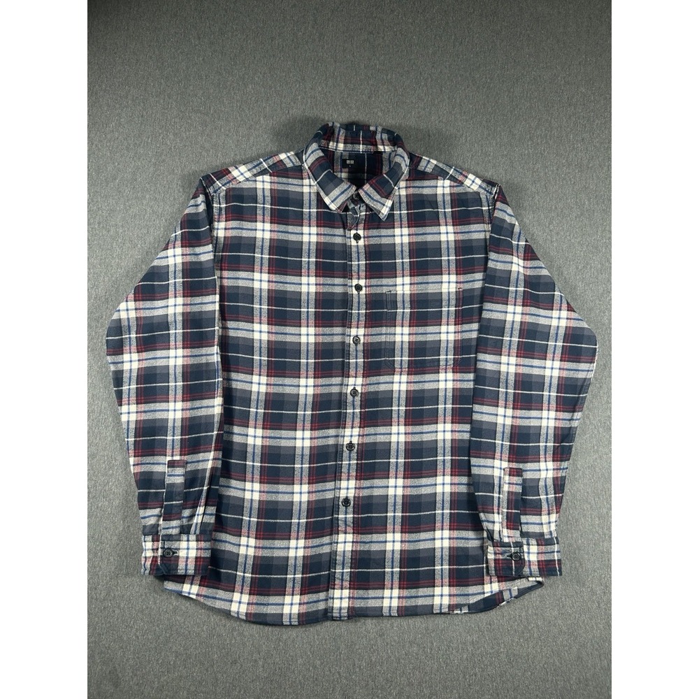 Uniqlo Men's Flannel Checked Long-Sleeve Shirt Navy/Red‎ Plaid Large